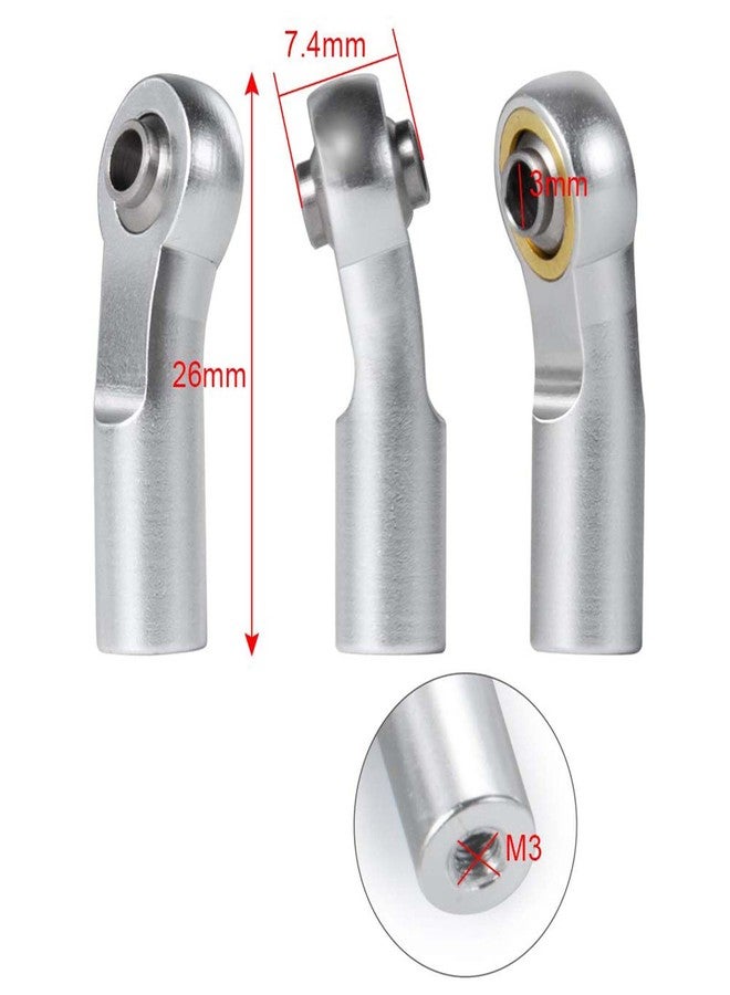 KEAcvise 20 قطعة وصلة قضيب ربط من الألومنيوم M3 حامل رأس كروي معدني لسيارة التحكم عن بعد 1/10 Axial SCX10 90046 (فضي) - Image 2